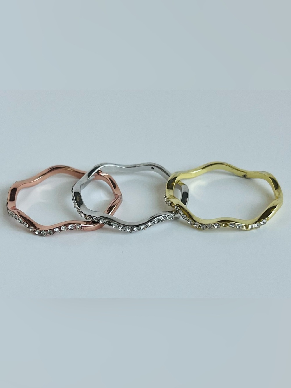 Charter Club Tri-Tone 3-Pc. Set Pavé Wavy Rings Size 10 - Picture 3 of 8